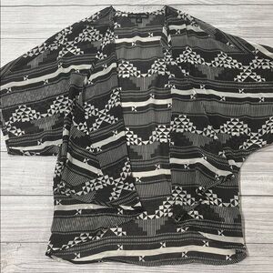 Black and White Sheer Kimono with Geometric Pattern